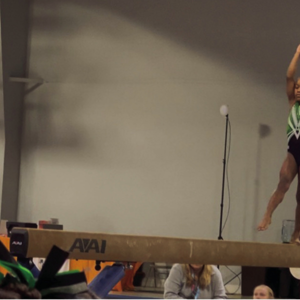 She flies through the air