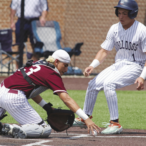 All-District Catcher Diego Mireles is shown here making a highlight play against McKinney North in the third round of the playoffs. Lane Slovak made a catch in centerfield before throwing to Mireles (mah-RELiss) at the plate. A base-runner tried to tag-and-score after the catch. Slovak’s throw bounced and Mireles grabbed it and applied a tag on the runner in a lightning-quick moment for a double-play. Mireles, a senior, batted .367 and was a consummate “team player.” Chris McGathey Photo