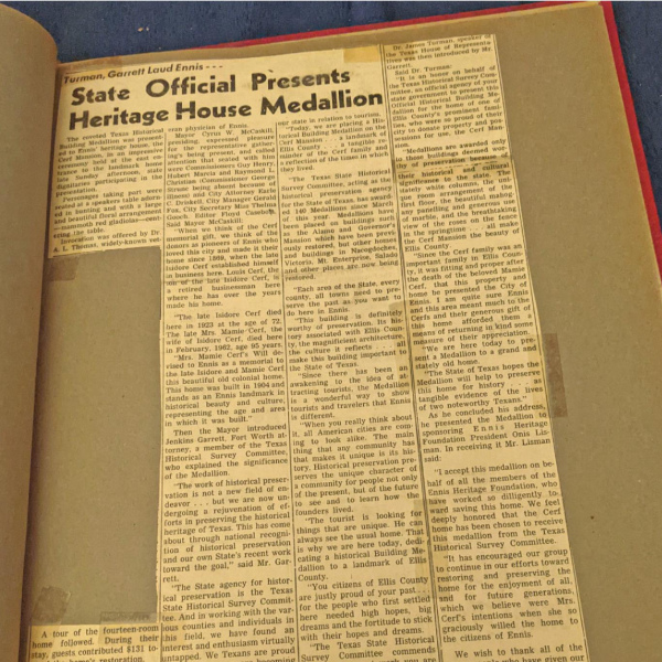 Scrapbook of Cerf house preserved