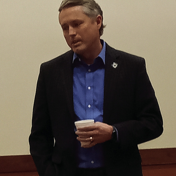 Harrison visits, talks state, education