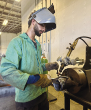 Courtesy Photo/TSTC Sergio Hernandez, a welding student at Texas State Technical College’s North Texas campus, works for Hughes Tank Company in Venus as a welder, and plans to own his own business in the future.