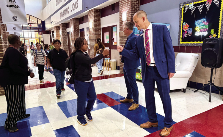 Courtesy Photo/Ennis ISD Ennis Supt. Dr. Bradley welcomed students back on the first day of school last year.