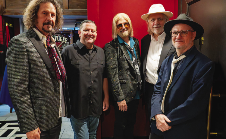 Refugee Band, Mike Self (left) on night of debut at Texas Theatre. Staff Photo/Mark Warde